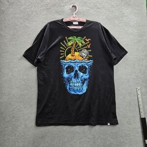 Into The AM Men Shirt XL Black Graphic Skull Palm Tree Print Short